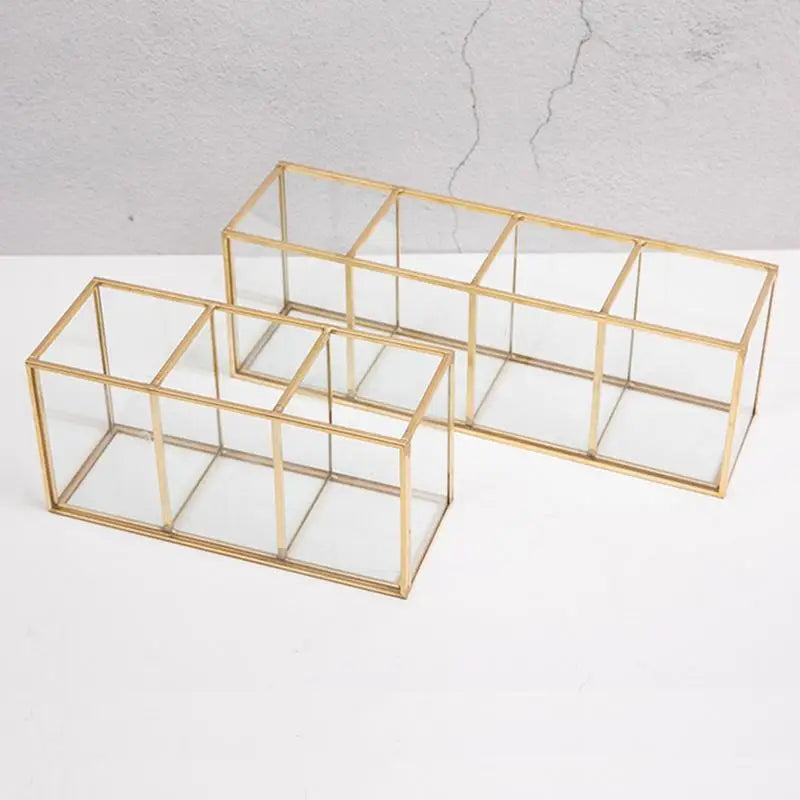 Transparent Glass Makeup Brush Storage Box Gold Cosmetics Container Ring Pencil Lipstick Holder Make Up Brushes Organizer
