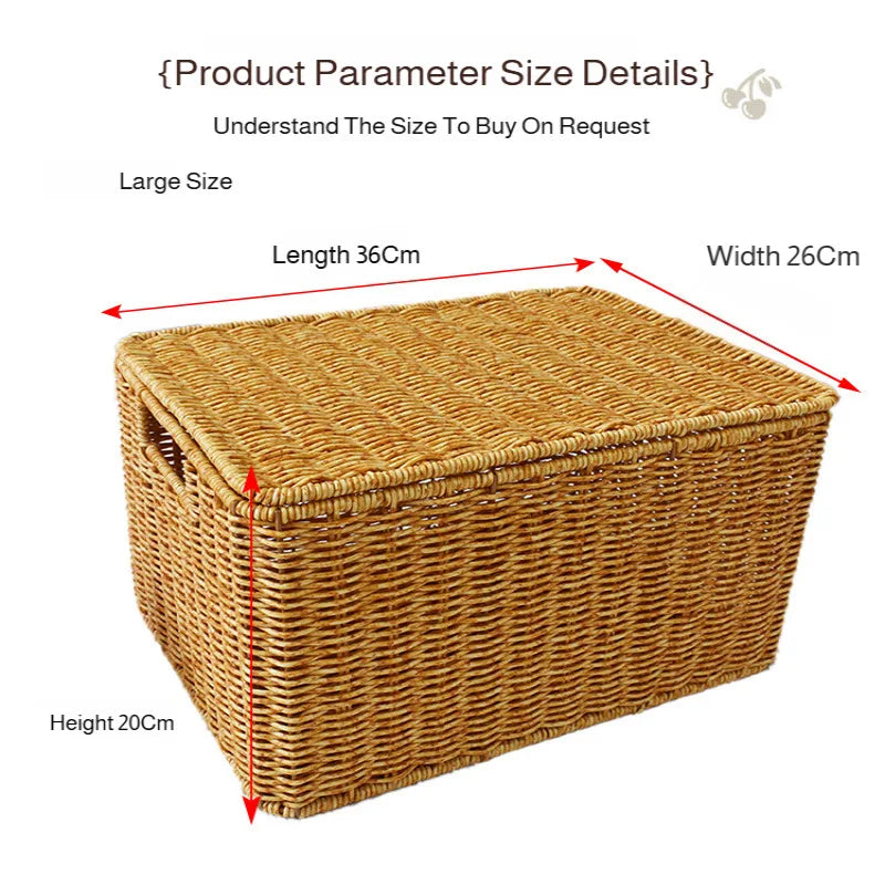 Closet Storage Basket Rattan Woven Organizer Box for Clothes Storage Bin with Lid Home Wardrobe Bedroom Shelf Use