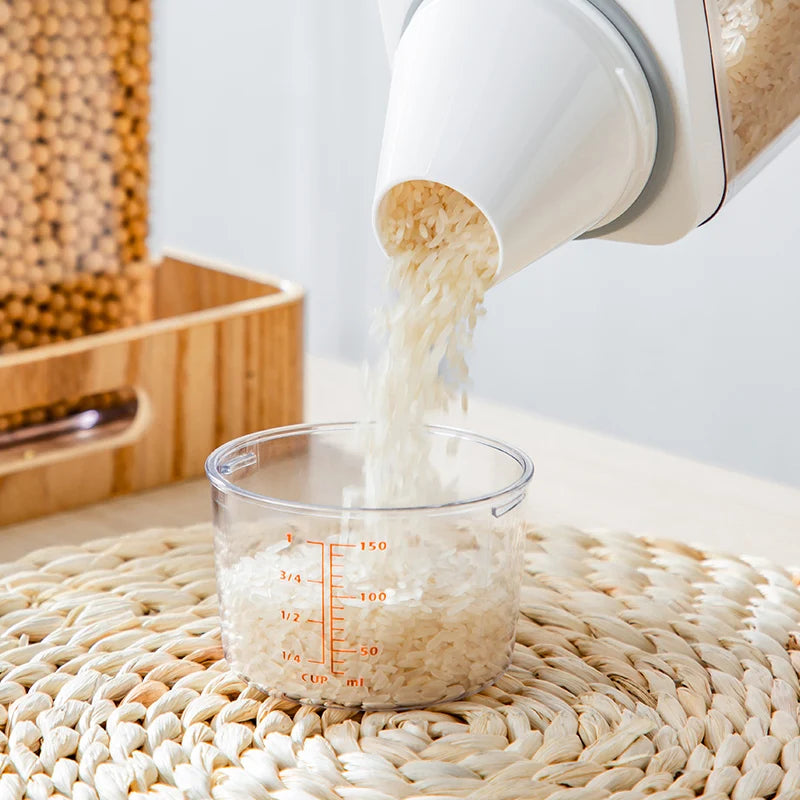Airtight Food Storage Containers Plastic Organizer Box Cereal Dispenser Grain Storage Tank with Measuring Cup Kitchen Organizer