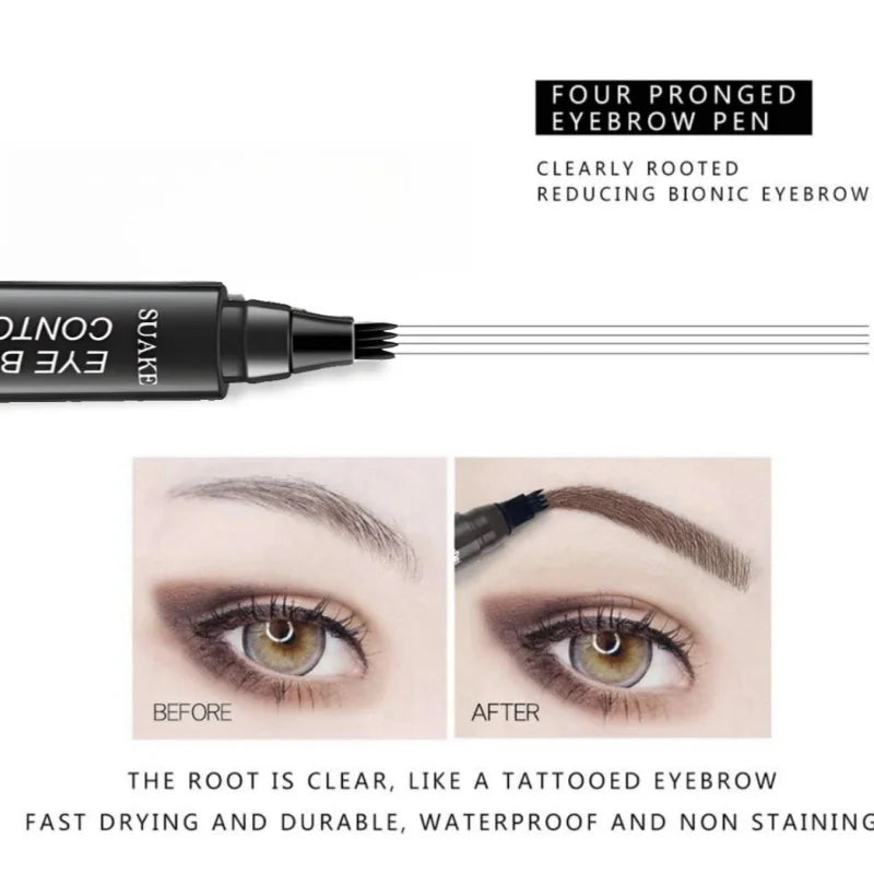 4D Microblading Eyebrow Pen 4 Forks Tip Eyebrow Tattoo Pencil Long Lasting Fine Sketch Liquid Eye Brow Make Up