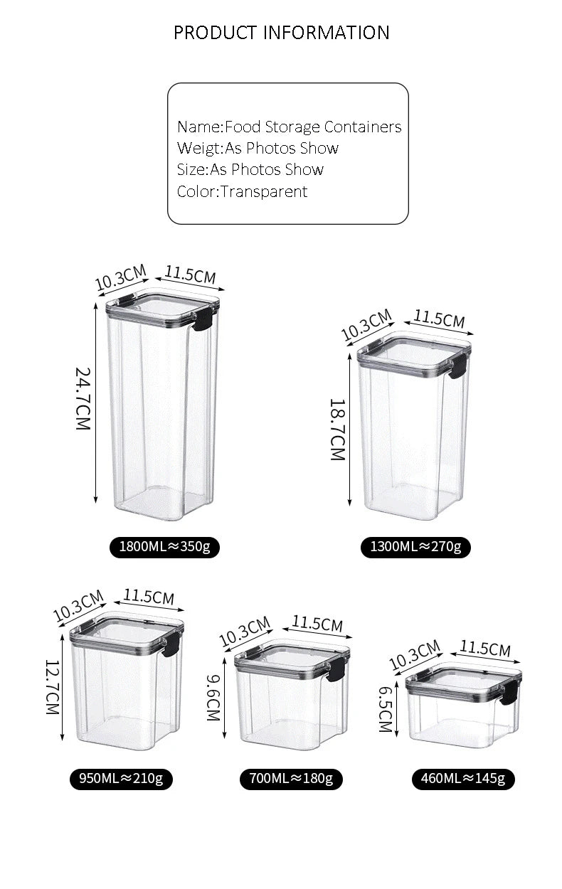 Transparent Food Storage Containers Kitchen Storage Airtight Cans Plastic Storage Boxes Stackable Food Storage Boxes