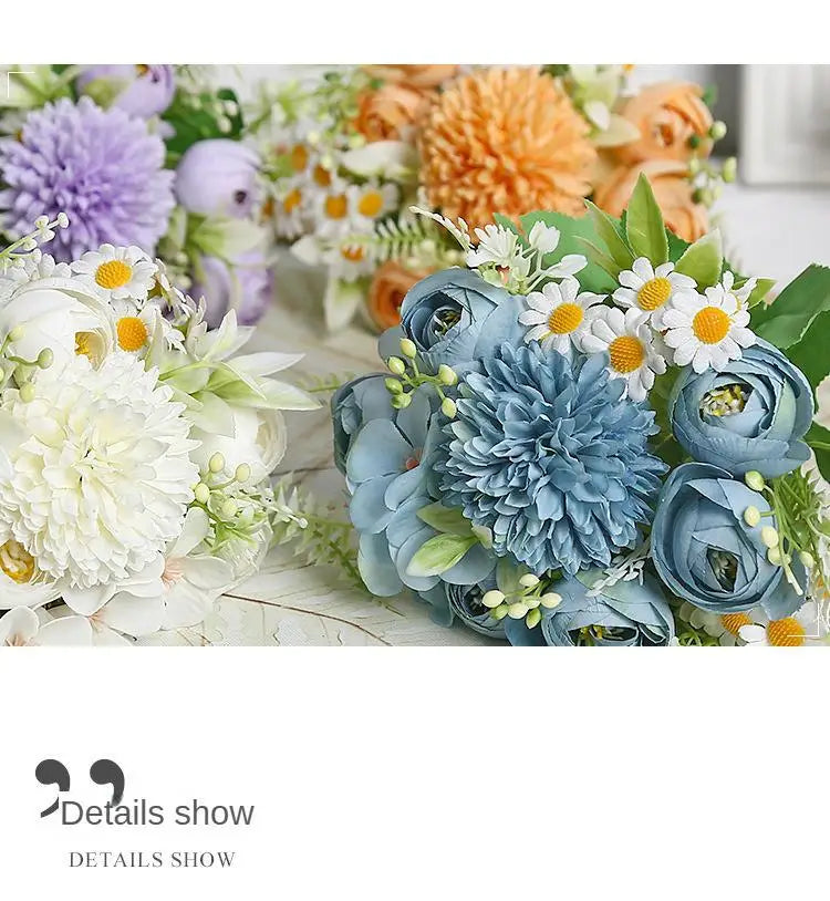 1pc Artificial Flower for Decoration with 7 Fake Flowers Faux Bouquet Arrangements for Home Bridal Wedding Party Chrysanthemum