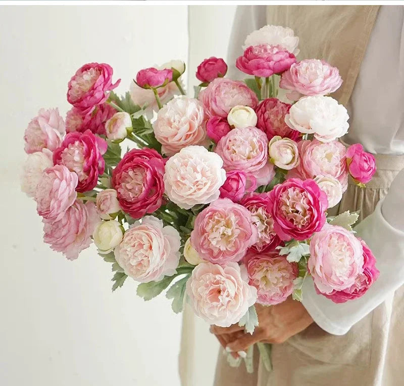 3 Heads Elegant Artificial Flowers Silk Peony Bouquet Home Decor Party Bride Wedding Decorations pink Fake peonies Plants