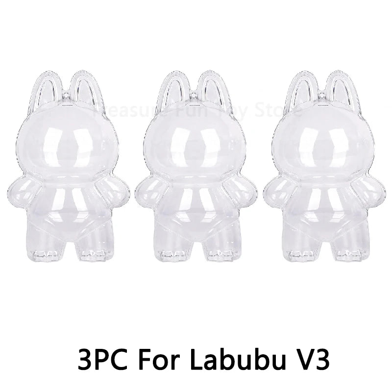 1-3 pcs Protective Case Cover for Labubu Doll V1 V2 V3,Plastic Acrylic Display Case for Standing and Seat Series with Keychain