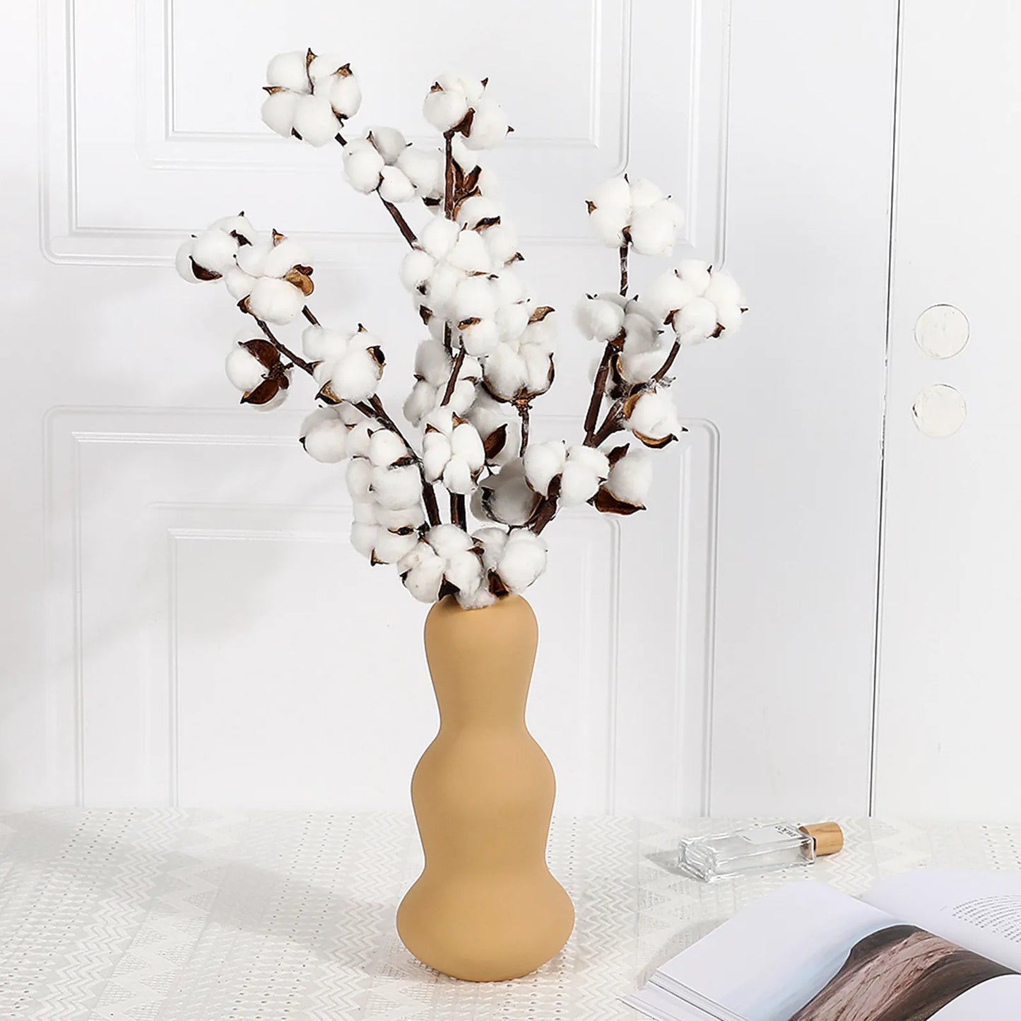 Artificial Dried Cotton Flowers White Flower Branch For Wedding Party Decoration Fake Flower Home Flower Decor Eucalyptus Leaves