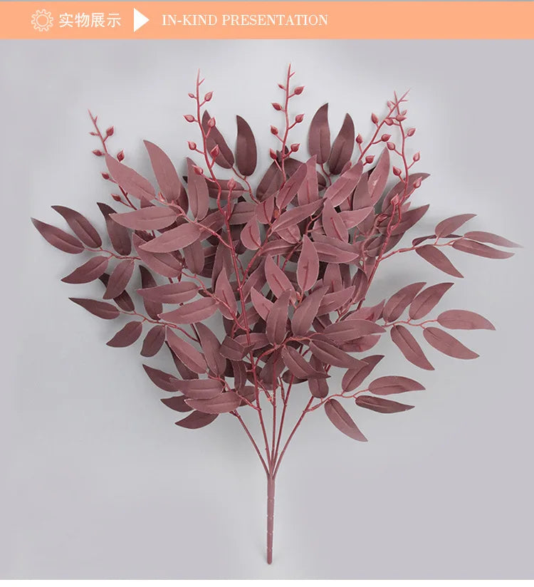 5 Branches Silk Artificial Willow Bouquet Fake Green Leaves Party Wedding Backdrop Decoration Faux Foliage Vine DIY Plant Wreath