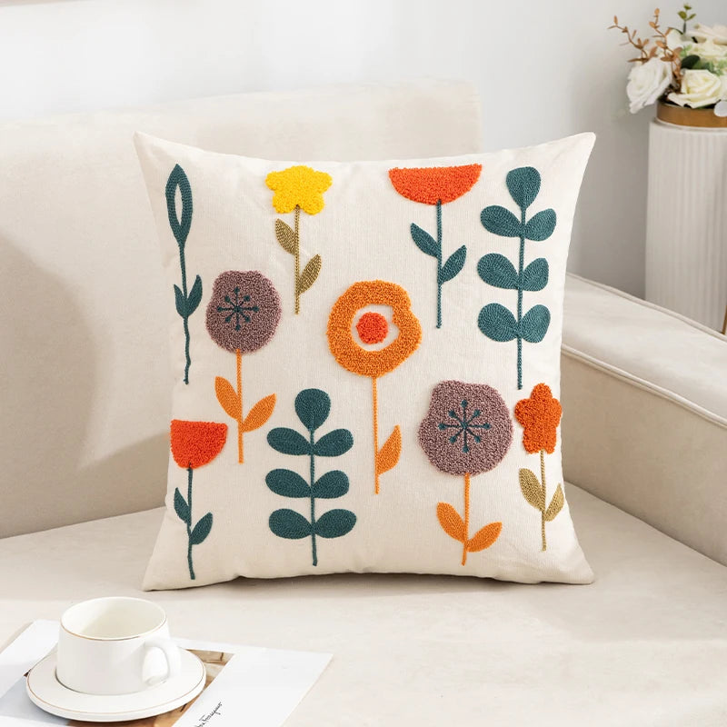 1PC Boho Embroidery Flower Throw Pillow Cover 17.7inx17.7in