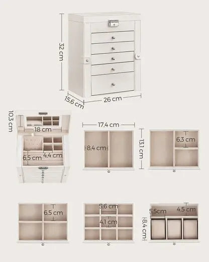 SONGMICS jewelry box 6-level jewelry box side folding doors