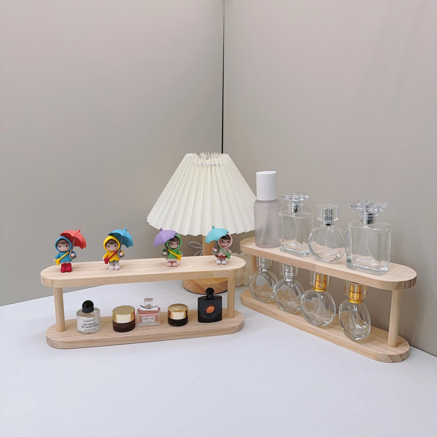 Wooden Storage Shelf 2-Tiers Desktop Organizer Shelves Desk Perfume Display Rack Desktop Dressing Table Cosmetics Storage Rack