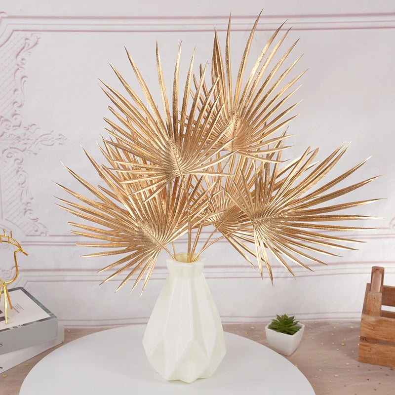 Golden Artificial Plant Tropical Palm Leaf Fake Plants For Home Decoration Birthday Wedding Party Decor Supplies