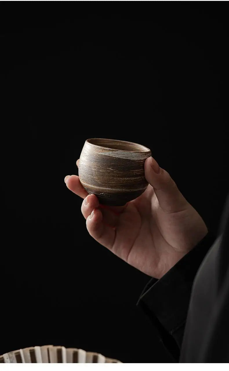 Japanese Handmade Rough Pottery Tea Cup Ceramic Kung Fu Tea Set Single Cup Antique Style Quiet Path Antique Craftsmanship Gift