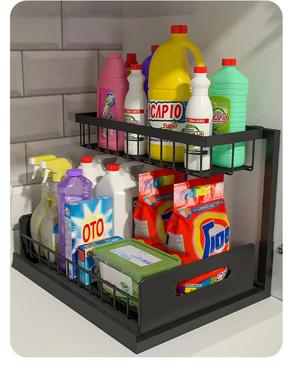 Kitchen 2 Tier Under Sink Organizer Rack with Sliding Drawer Multi-purpose Bathroom Organizer Shelf for Kitchen Bathroom Storage