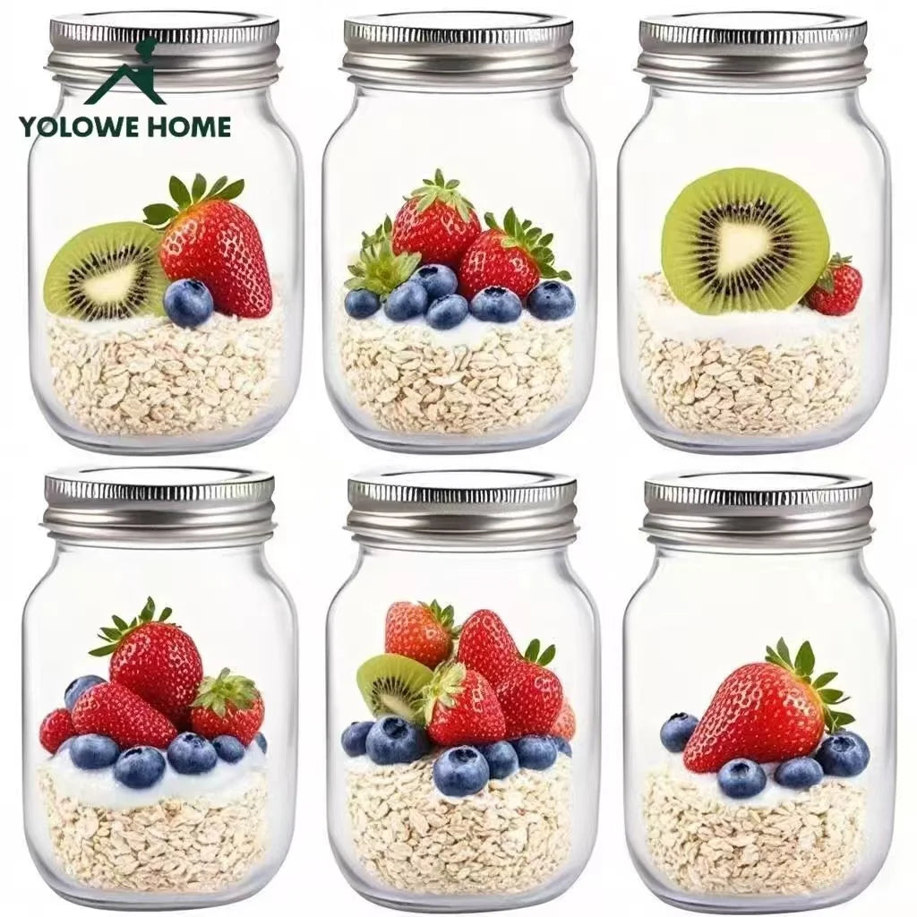 6Pcs, 12Pcs, 500Ml/16Oz, Glass Mason Jar, Glass Storage Jar, Kitchen Storage Container, Glass Sealed Jar Container, Pickle Jar, Regular Sealing Lid, Suitable for Jam, Salad Dressing, Honey, Shower/Wedding Gift