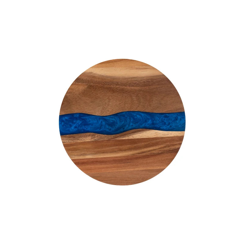 Round Acacia Wood & Resin Food-Safe Cutting Board - Perfect Kitchen Tray for Steak, Snacks, Fruit | Home & Restaurant Use