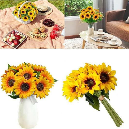 7 Heads Artificial Sunflower Bouquet Silk Fake Flower DIY Wedding Home Party Festival Decor Gift Centerpieces Living Room Supply