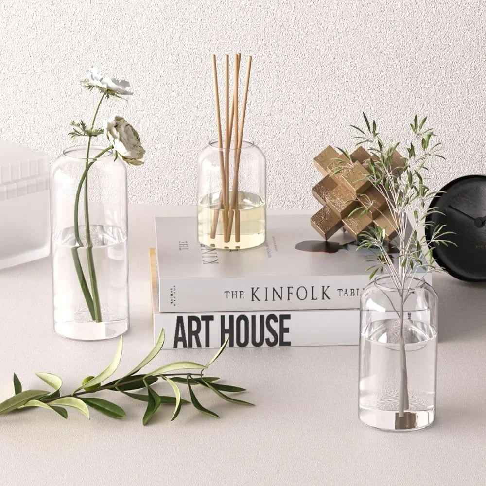 3Pcs/set Glass Bud Vases Clear Flower Vase for Centerpieces, Small Flowers Vases, Bathroom Decor for Home Wedding