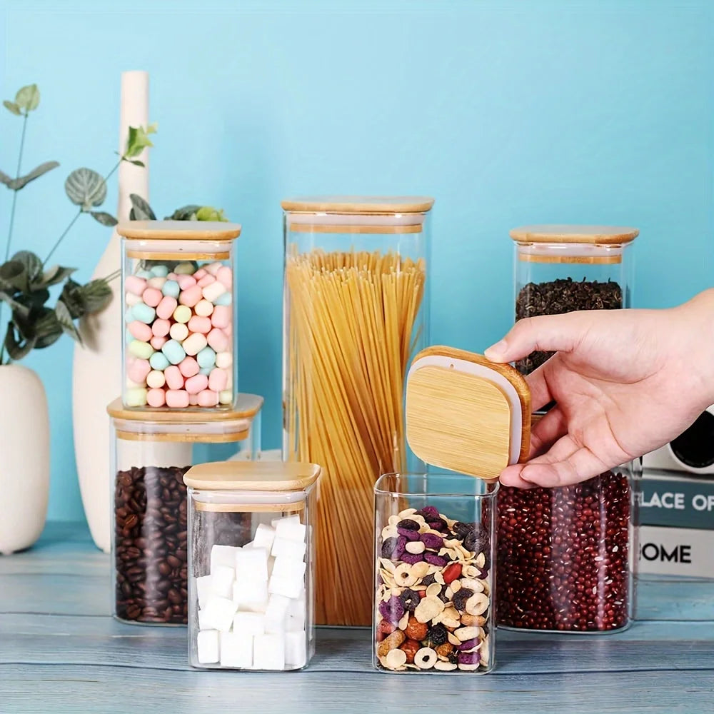 37oz Square Glass Jar, Kitchen Food Storage Container with Lid, Food Storage Container, Coffee Jar, Biscuit Jar, Waterproof Label + White Pen Combination Set 2/4Packs Kitchen Glass Storage Jar - Suitable for Kitchen Spice Jar