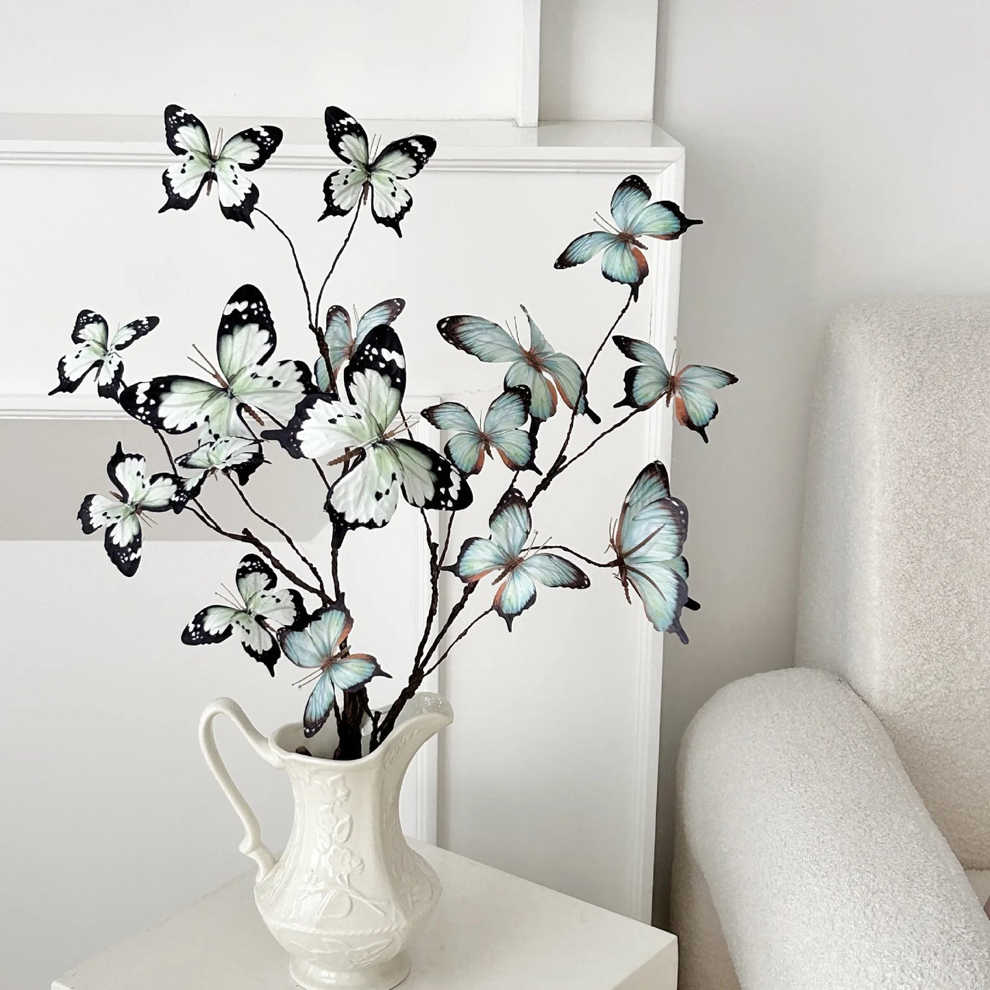 27.6 Inch Artificial Butterfly Flowers with Dried Branches Faux Floral Arrangement for Home Decor Window Display Wedding