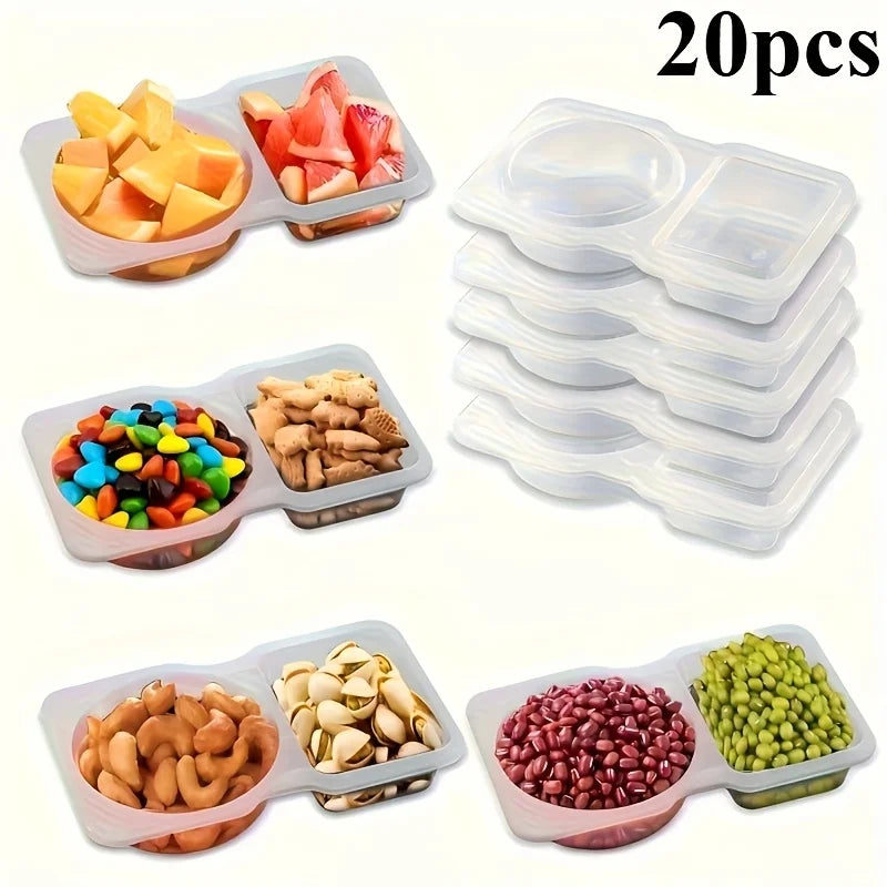 Collapsible Double Compartment Food Containers-Portable Kitchen&Picnic Essentials,Lunch Box Organizer,Transparent Storage