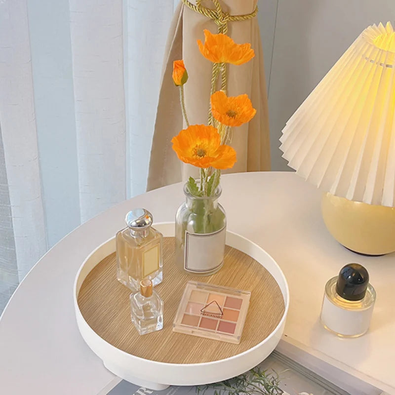 Nordic Wood Storage Tray Household Desktop Sundries Cosmetic Perfume Jewelry Key Plate Home Decorative Round Storage Trays