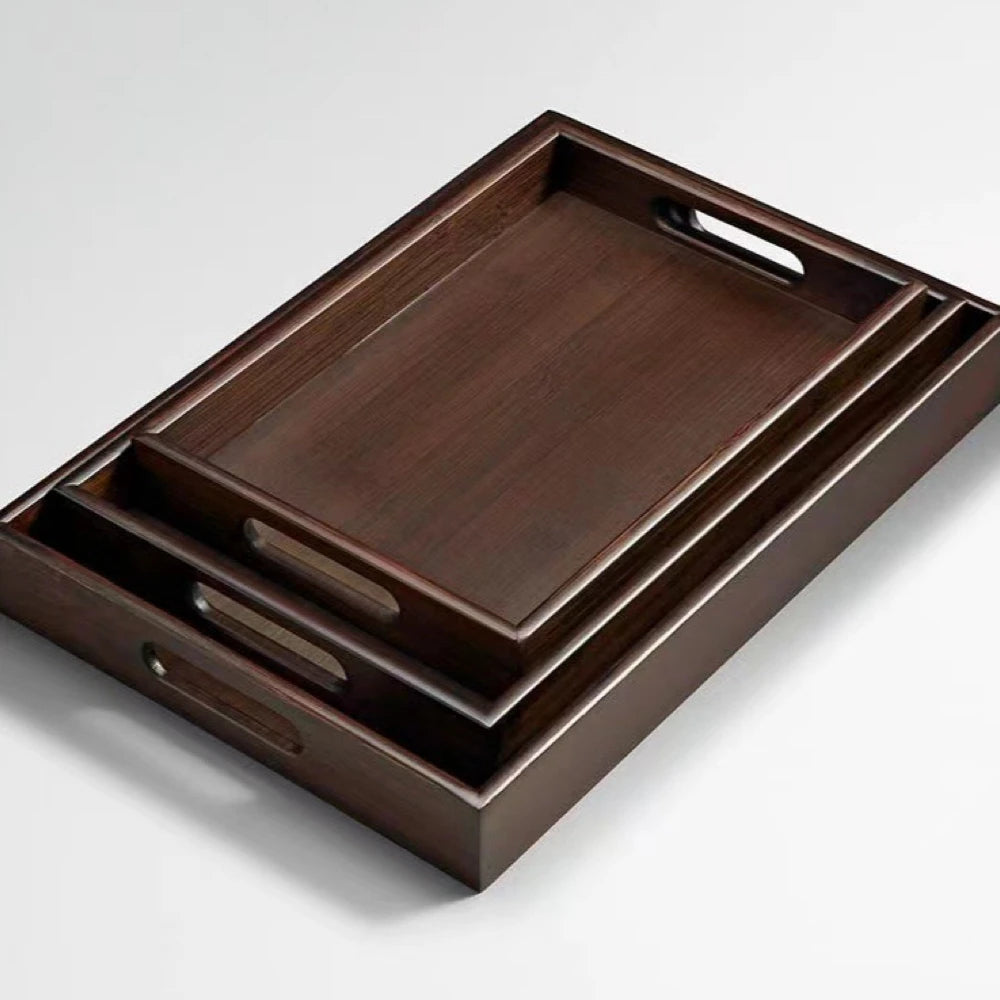 Retro Bamboo  Wooden Rectangular Storage Trays Hotel Dessert Dinner Bread Fruit Food Plate With Handle Home Kitchen Wooden Tray