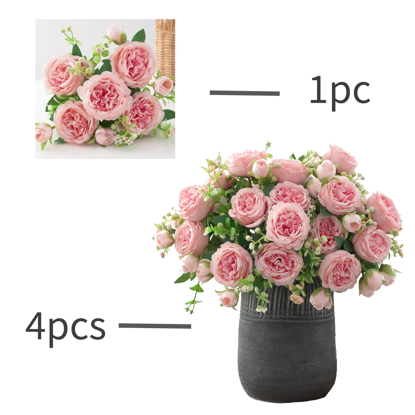 1pc Artificial Flower for Decoration Fake Flowers Silk Peony Faux Bouquet Plastic Arrangements for Home Bridal Wedding Party