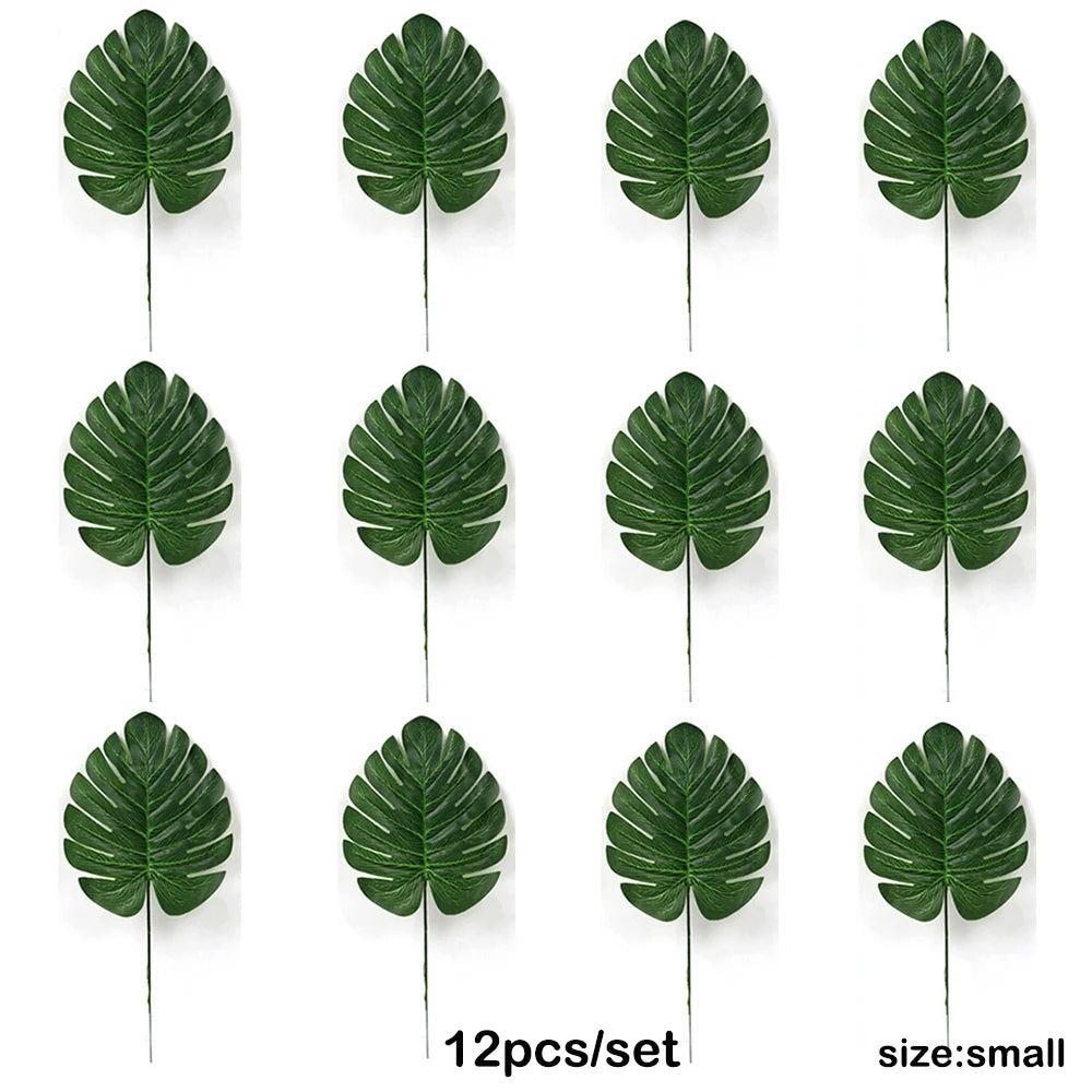 Artificial Tropical Palm Leaves Safari Jungle Decorations Hawaiian Luau Party Leaf Home Table Decor Wedding Birthday Fake Plants