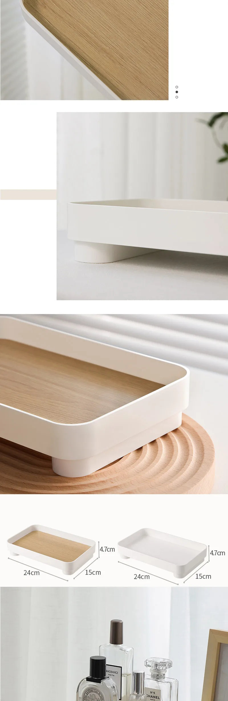 Wooden Desktop Storage Tray Perfume Aromatherapy Dressing Table Cosmetics Storage Box Multi-Function Porch Clutter Key Storage