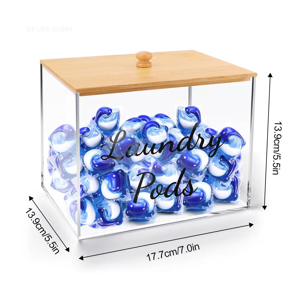 Washing Capsule Container Acrylic Storage Box With Bamboo Lid Wall Mounted Laundry Pods Organizer Clear Capsule Storage Box