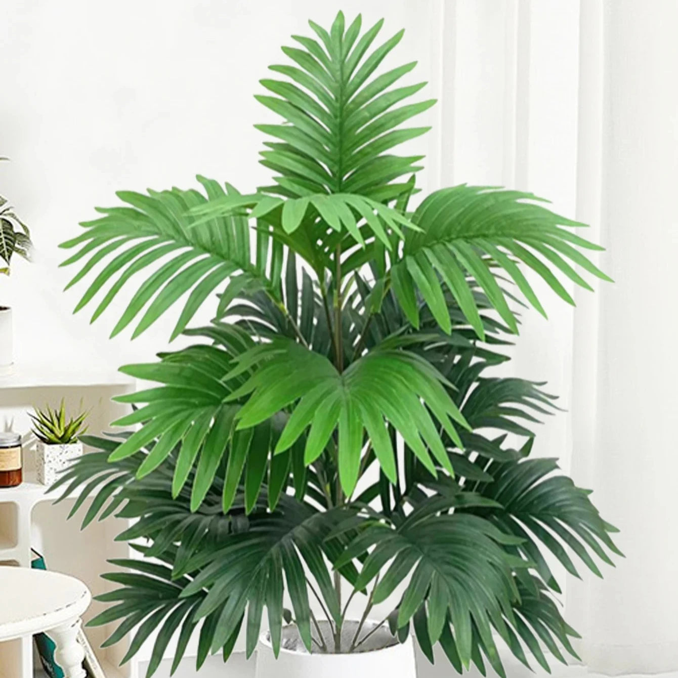 70-80cm Large Artificial Palm Tree Tropical Green Leaves Fake Plants Plastic Monstera Faux Tree Branch for Home Kitchen Decor