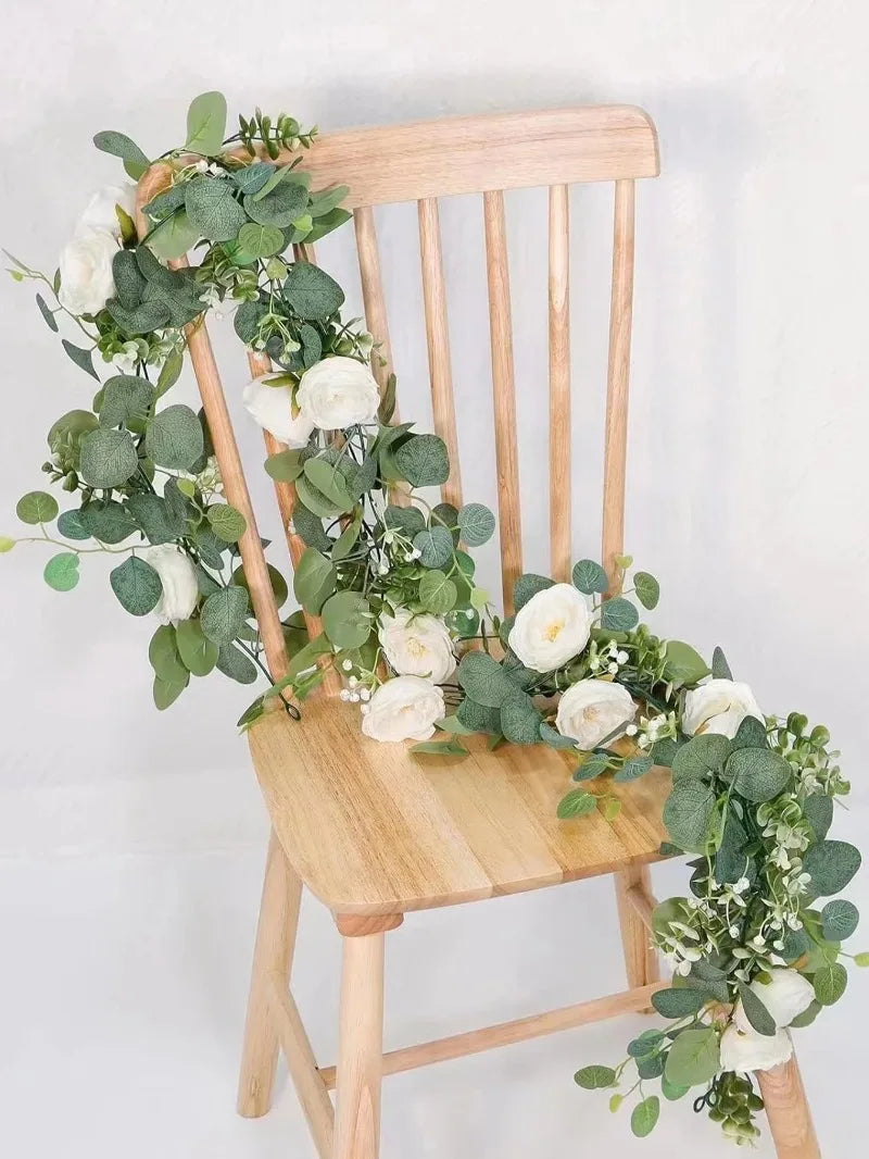 Artificial Flowers Silk Rose Gypsophila Garland Fake Eucalyptus Vine Hanging Plants for Wedding Home Party Craft Decor