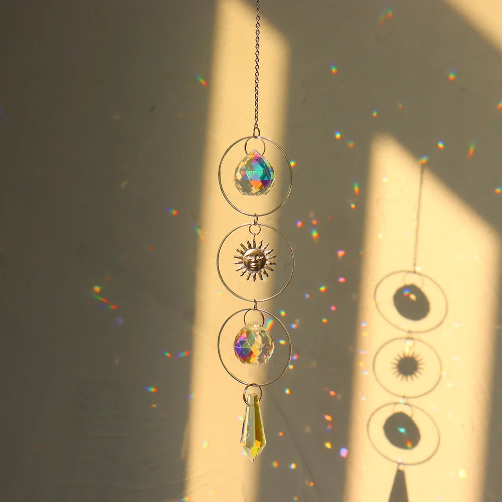 Suncatcher Crystal Wind Chime Star Moon Diamond Hanging Prisms Light Catcher Rainbow Chaser Jewelry Pendant Home Garden Decor
