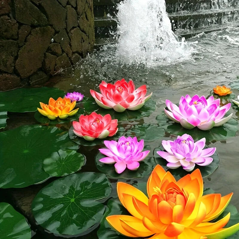 3 flowers and 3 leaves Artificial Lotus, Realistic Water Floating Foam Lotuses, Fake Lily Pad, Home Garden Patio Pond, Home Dec