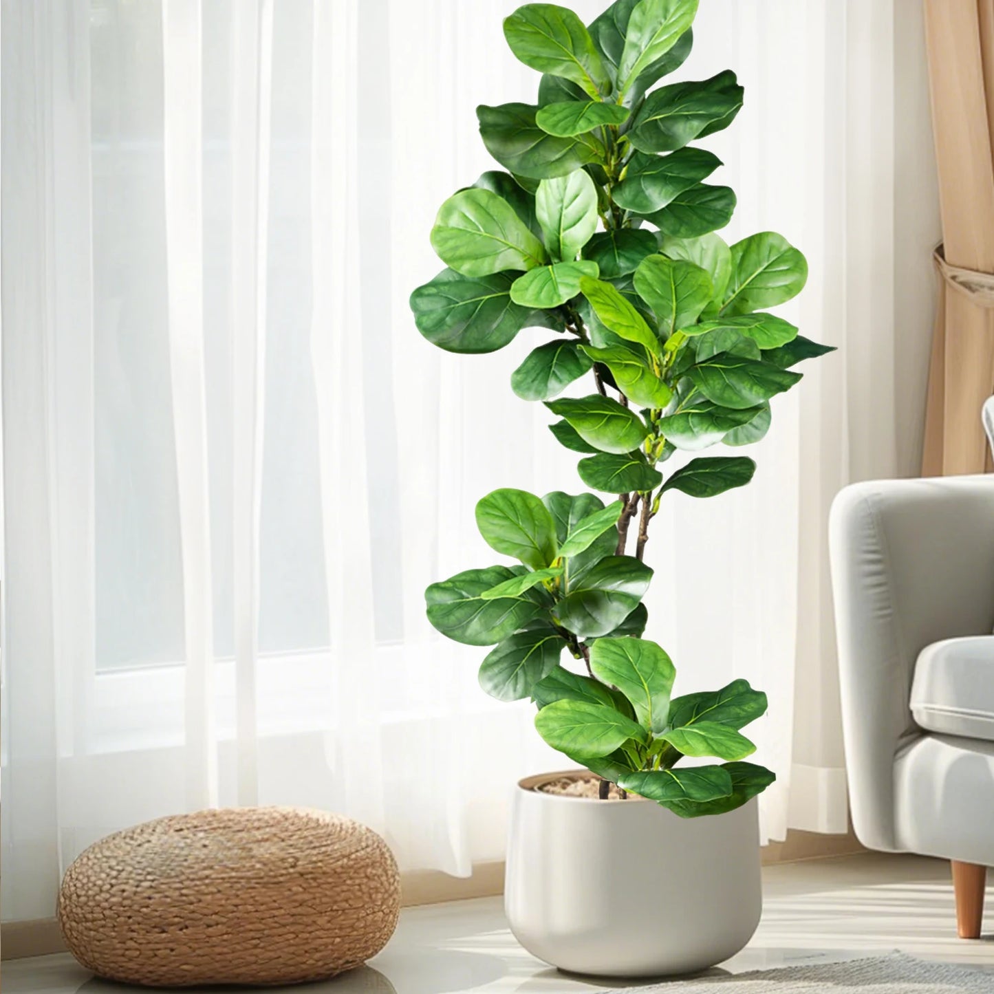 76-140（49.2in）Artificial Ficus Tree Branch Fake Lacquer Tree Plastic Banyan Plants Green Tall Palm Leaves For Home Garden Decor
