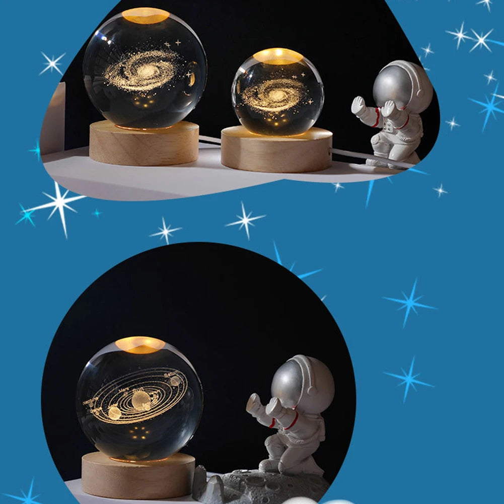 Crystal Ball LED Night Light Glowing Planet Galaxy Solar System Astronaut 3D Moon Table Lamp USB Bedroom Atmosphere Lamp