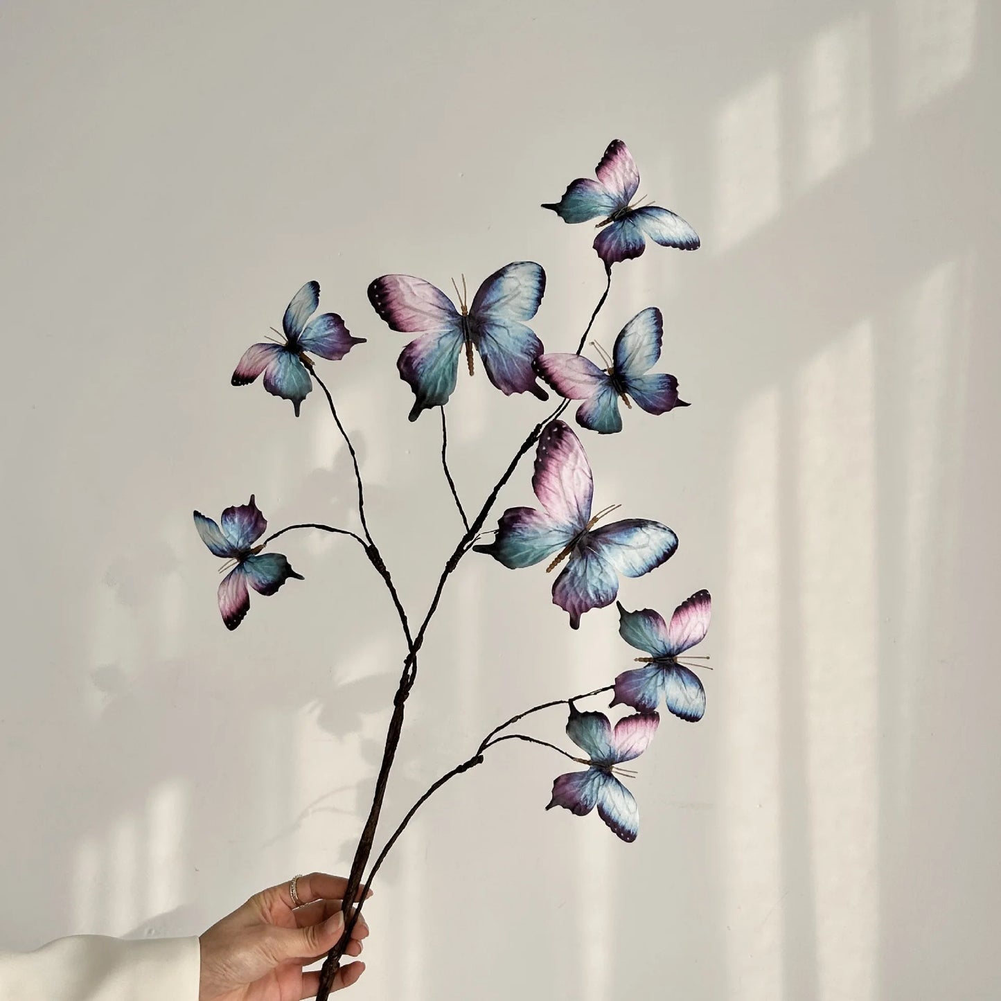 27.6 Inch Artificial Butterfly Flowers with Dried Branches Faux Floral Arrangement for Home Decor Window Display Wedding