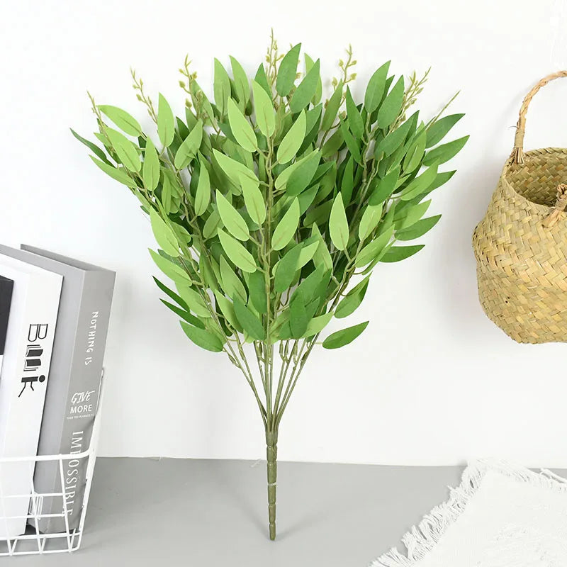 Silk Artificial Willow Bouquet Fake Green Leaves for Wedding Home Garden Vase Decoration Jungle Party DIY Plants Wreath