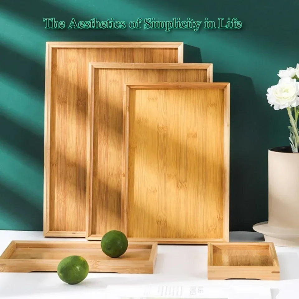 Rectangular Tea Tray Household Kitchen Plate Tools Serving Dish Bamboo Tea's Bar Storage Trays for Wooden Tableware Wood Pallet
