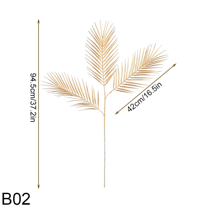 Golden Artificial Plant Tropical Palm Leaf Fake Plants For Home Decoration Birthday Wedding Party Decor Supplies