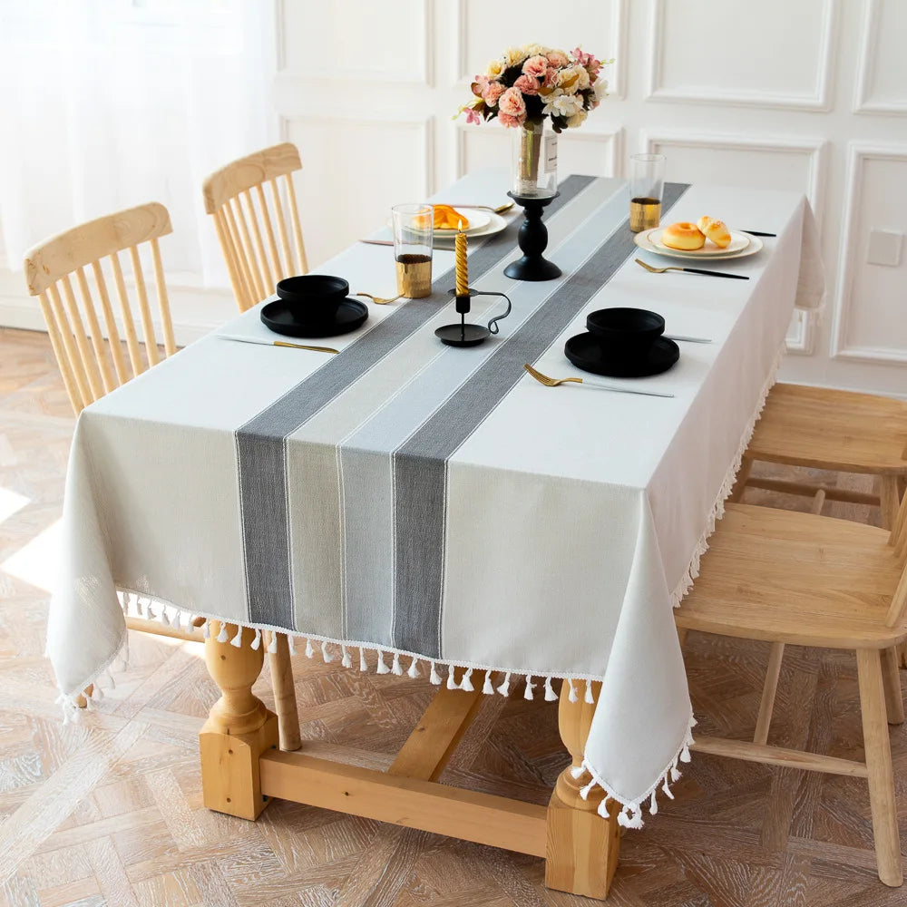 Battilo Linen Cotton Tablecloth Round Rectangular Table Cloth Waterproof Table Cover for Dining Coffee Table Kitchen Room Decor