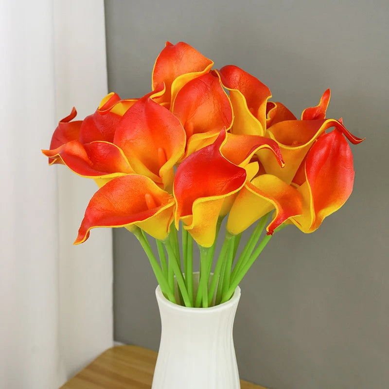 5Pcs White PU Fake Flower Artificial Real Touch Calla Lily For Wedding Bridal Bouquets Home Table Flowers Bouquet Decorations
