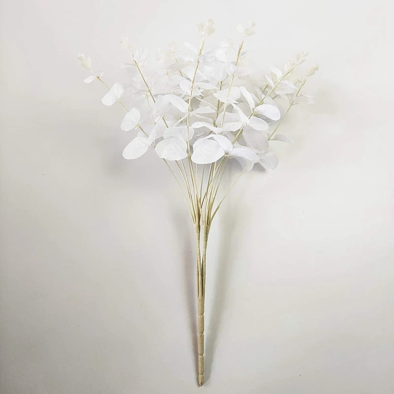 16Heads 50cm Artificial Flower White Fake Eucalyptus Leaves Faux Eucalyptus Branch with Stems for Home/Wedding Party Decor