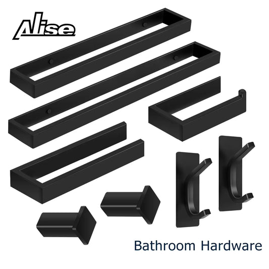 Bathroom Hardware Black Bath Robe Hook Towel Rail Bar Rack Bar Shelf Tissue Paper Holder Bathroom Accessories