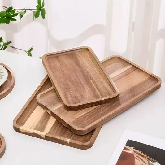 Natural Wooden Tray Coffee Tray Rectangular Plate Fruit Snacks Food Storage Trays Hotel Home Serving Tea Tray Decorate Supplies