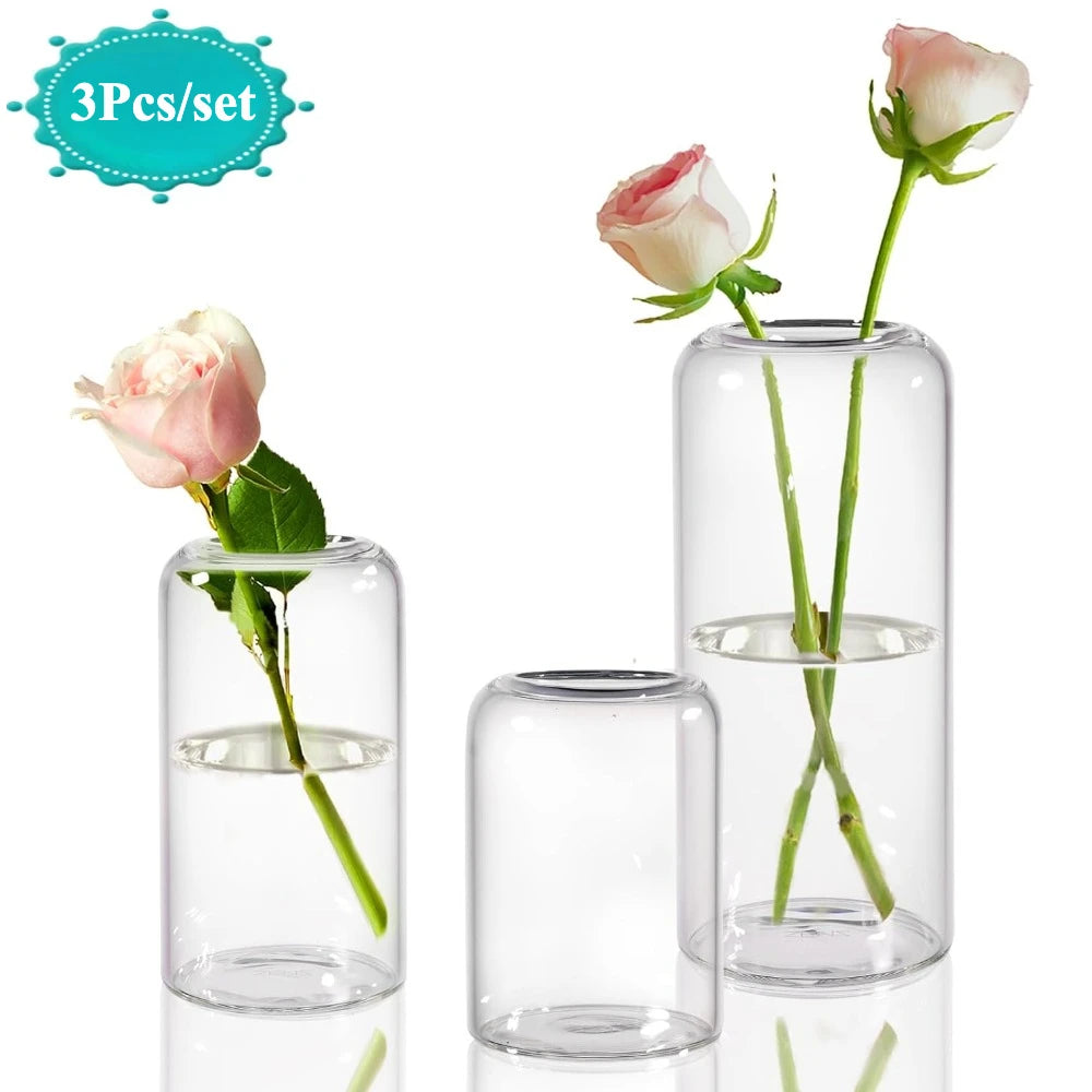 3Pcs/set Glass Bud Vases Clear Flower Vase for Centerpieces, Small Flowers Vases, Bathroom Decor for Home Wedding