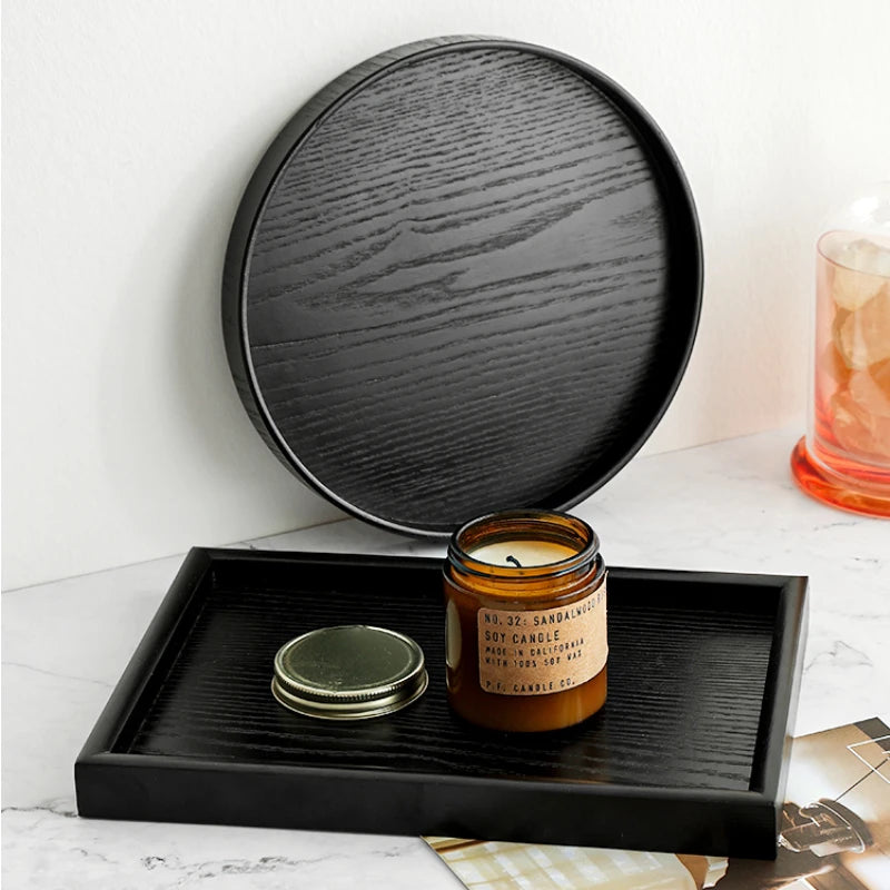 Black Wooden Tray Rectangular Solid Wood Flat Tray Restaurant Dessert Coffee Tray Household Tea Tray Trays Decorative