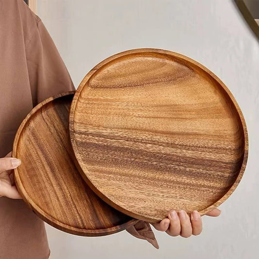 Classic circular wooden tray for kitchen restaurant serving baking dessert tray jewelry storage tray