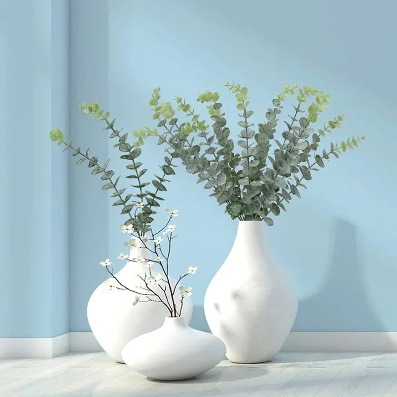 12 Pcs Artificial Eucalyptus Leaves Green Fake Plant Branches for Wedding Party Outdoor Home Garden Table Decoration Wreath