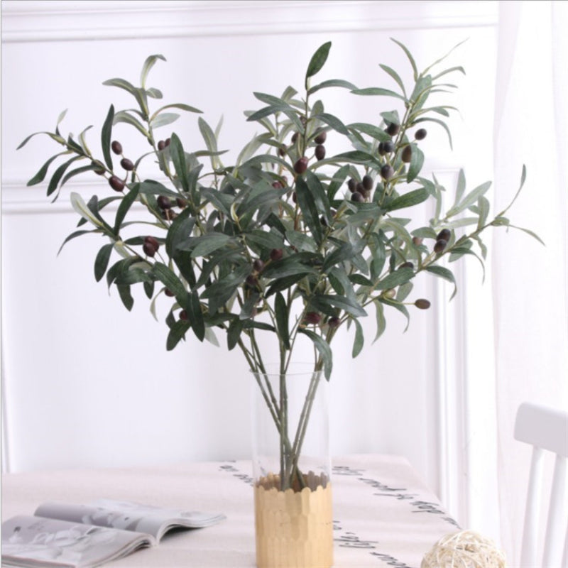 Artificial Green Plant Olive Branch 4 Forks with Fruit Olive Branch Fake Branch Wedding Home Photography Props