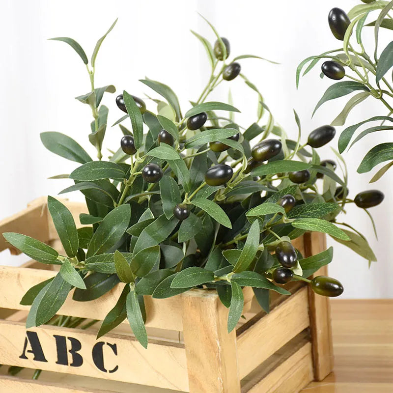 1/3/5Pcs Artificial Olive Leaves Tree Branch Green Plant with Fruit for Home Garden Vase Decoration Wedding Bouquet Silk Flowers